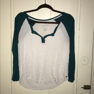 AE three quarter sleeve top with buttons